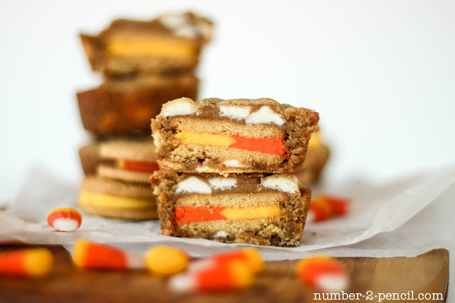Candy Corn Oreo Stuffed White Chocolate Chip Cookies