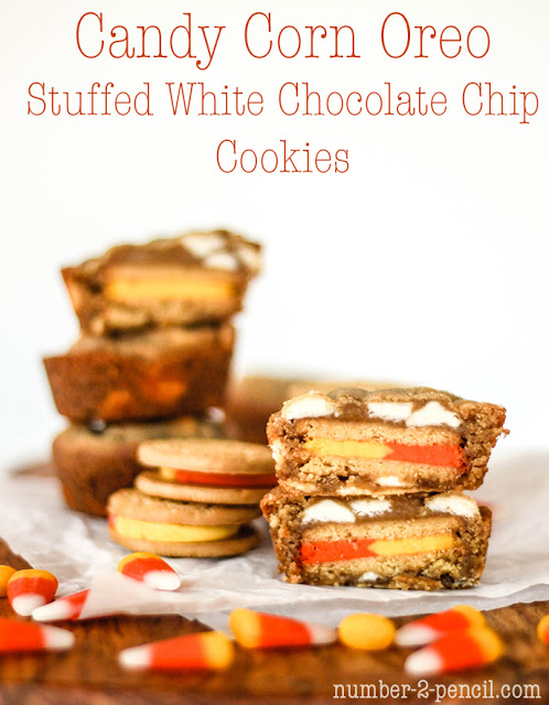Candy Corn Oreo Stuffed White Chocolate Chip Cookies