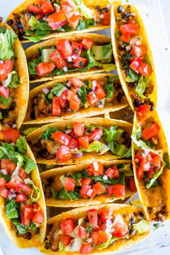 Beef and Black Bean Baked Tacos with Spicy Sour Cream
