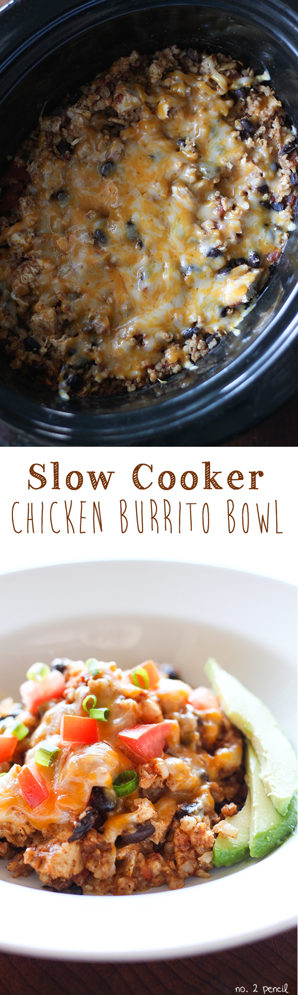 Slow Cooker Chicken Burrito Bowl - tender chicken, black beans and brown rice in an easy slow cooker recipe.