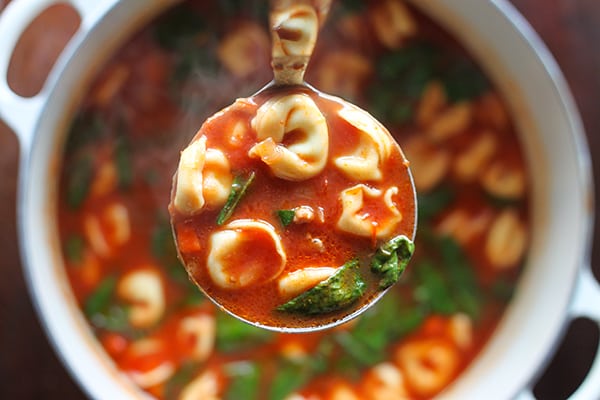 Tortellini Soup - sausage, tomatoes, baby spinach and fresh tortellini. This soup is packed with flavor! 