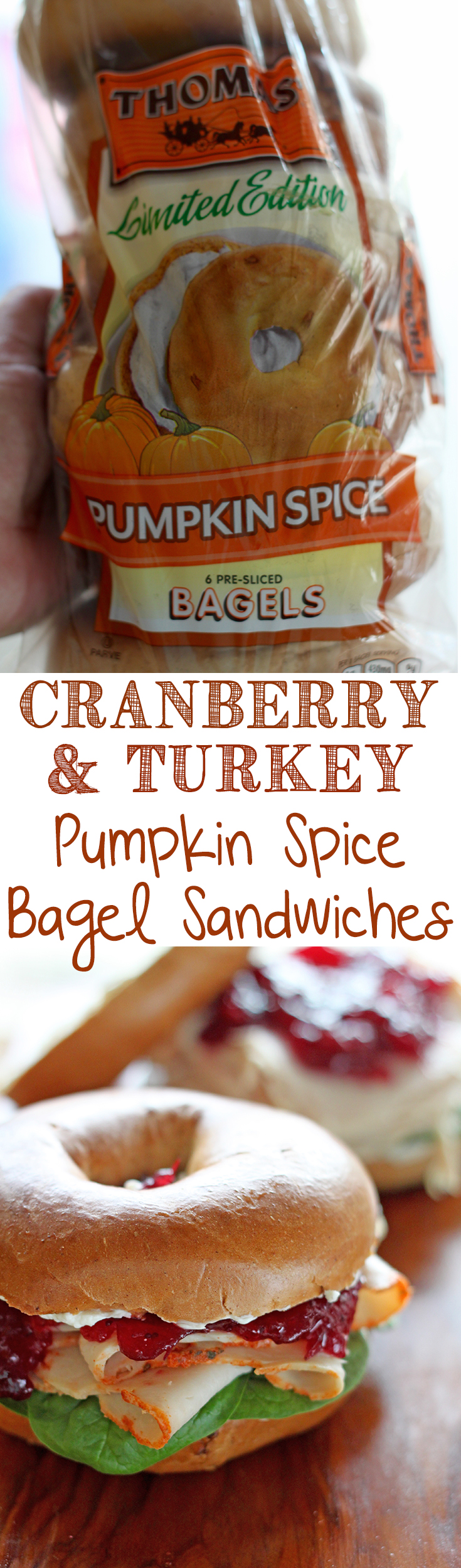 Cranberry and Turkey Pumpkin Spice Bagel Sandwiches
