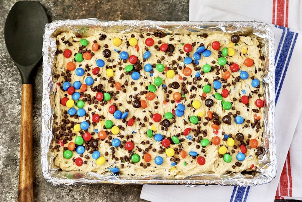 M&M Cookie Bar before baking