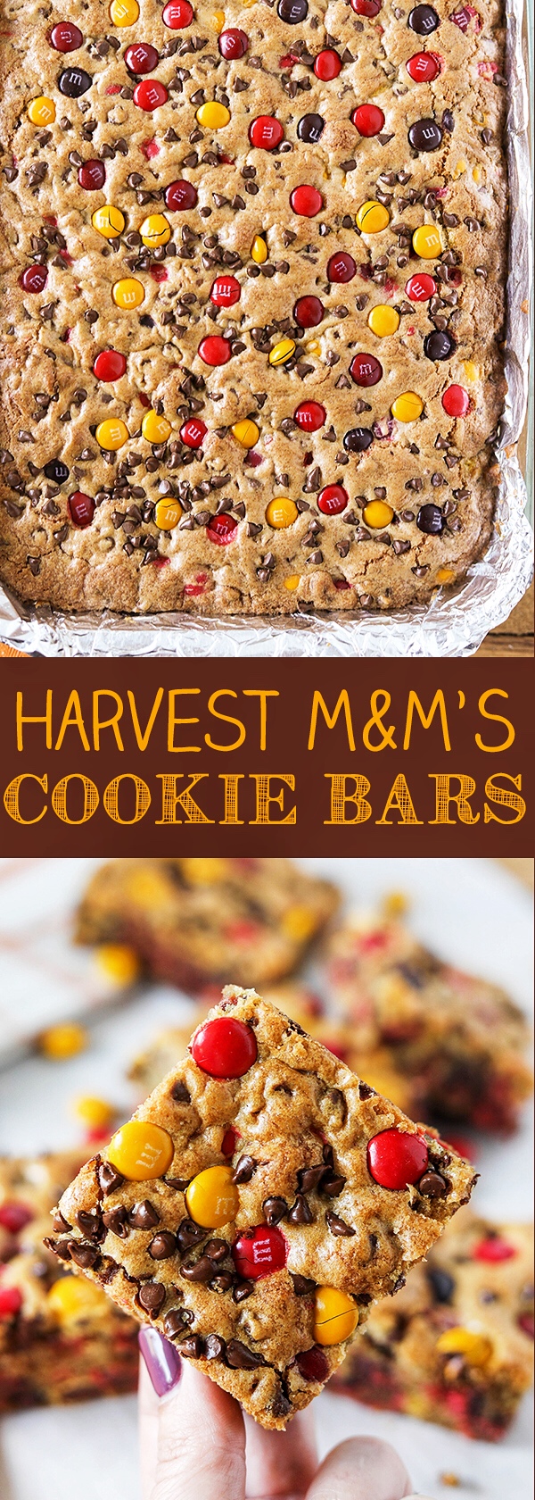 Harvest M&M's Cookie Bars for Halloween or Thanksgiving