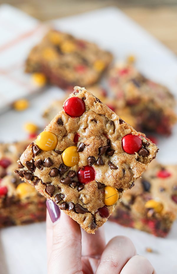Harvest M&M's Cookie Bars for Halloween or Thanksgiving
