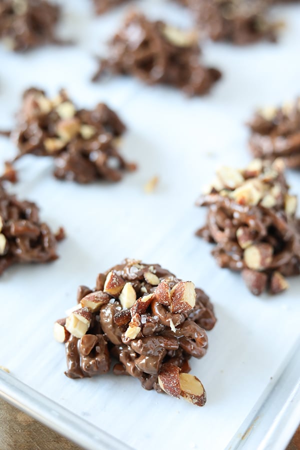 Slow Cooker Chocolate Almond Pretzel Candy-7