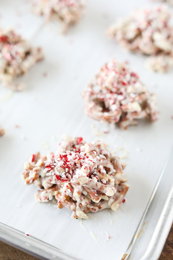 Slow Cooker White Chocolate Peppermint Pretzel Candy - easy sweet and salty Christmas Candy right in the slow cooker! 