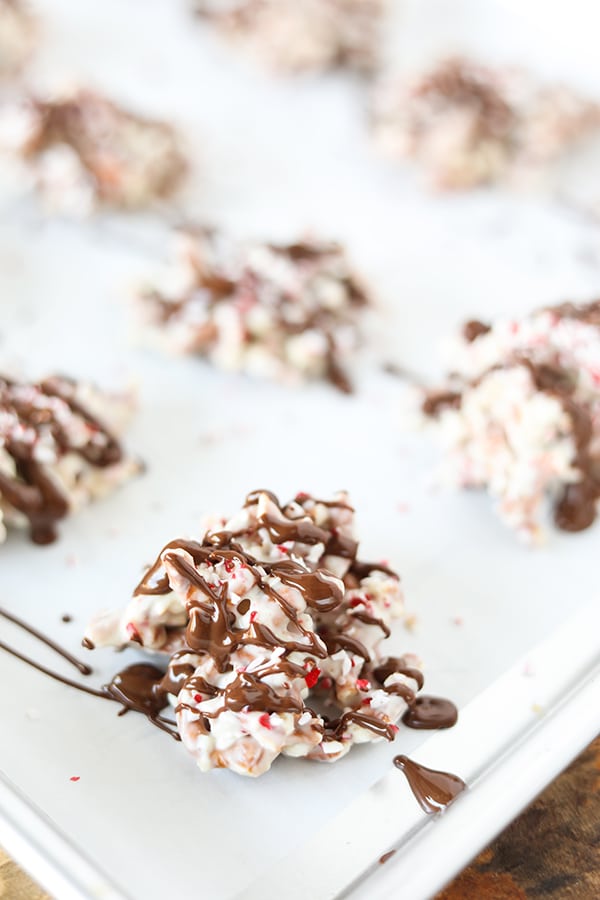 Slow Cooker White Chocolate Peppermint Pretzel Candy - easy sweet and salty Christmas Candy right in the slow cooker! 