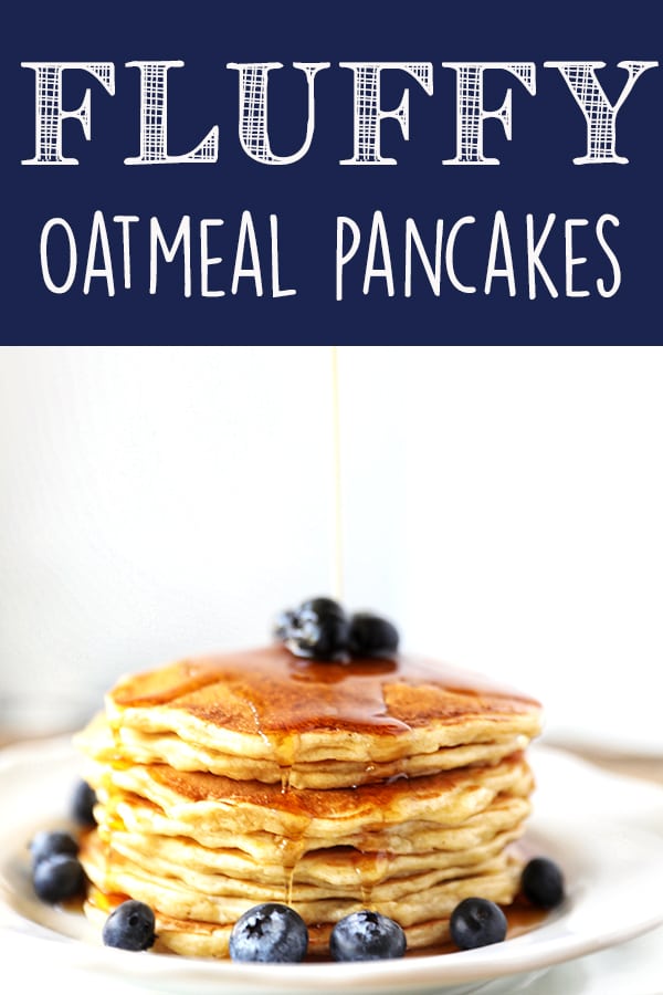 Oatmeal Pancakes are fluffy and hearty and sure to become a family favorite! Made with buttermilk, old-fashioned oats, white whole-wheat flour and sweetened with just a touch of pure maple syrup. More family favorite recipes on number-2-pencil.com. #familyfavorite #pancakes