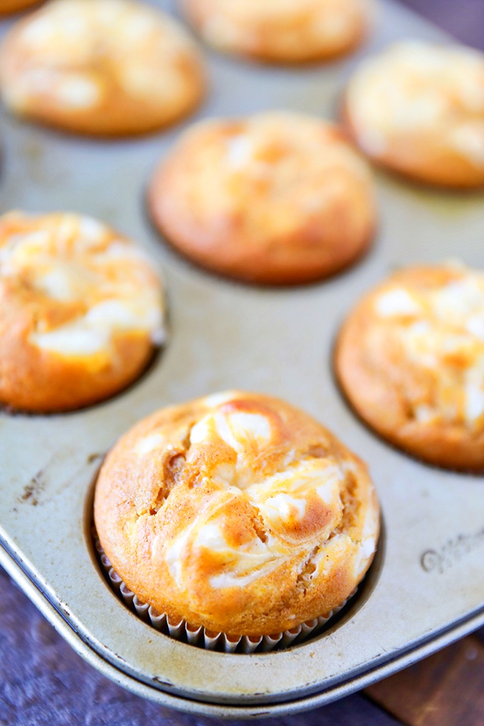 Pumpkin Muffins with Cream Cheese Swirl