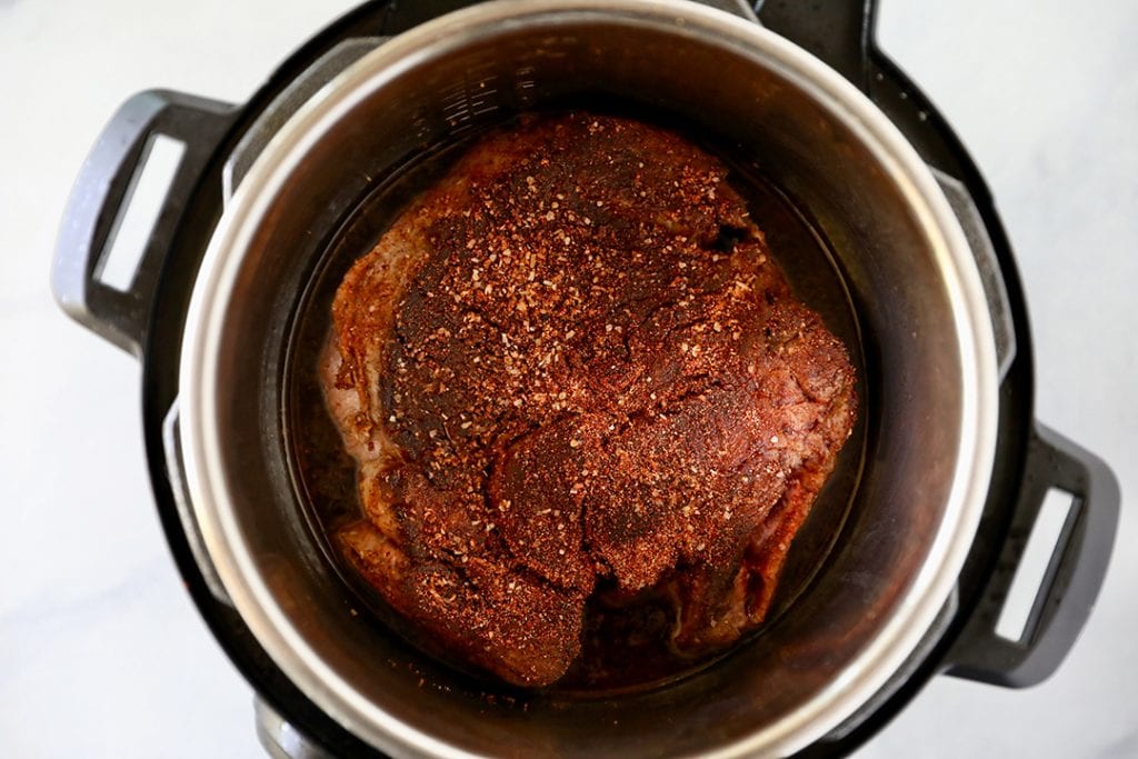 Seasoned chuck roast in Instant Pot