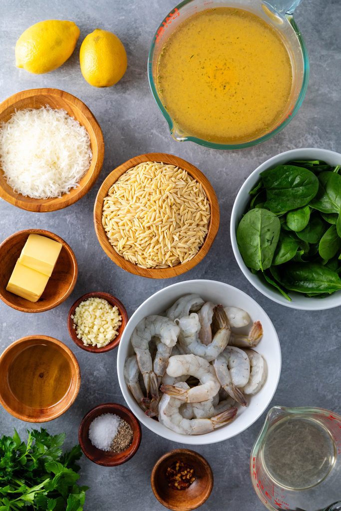 Ingredients for One-Pot Shrimp Scampi and Orzo