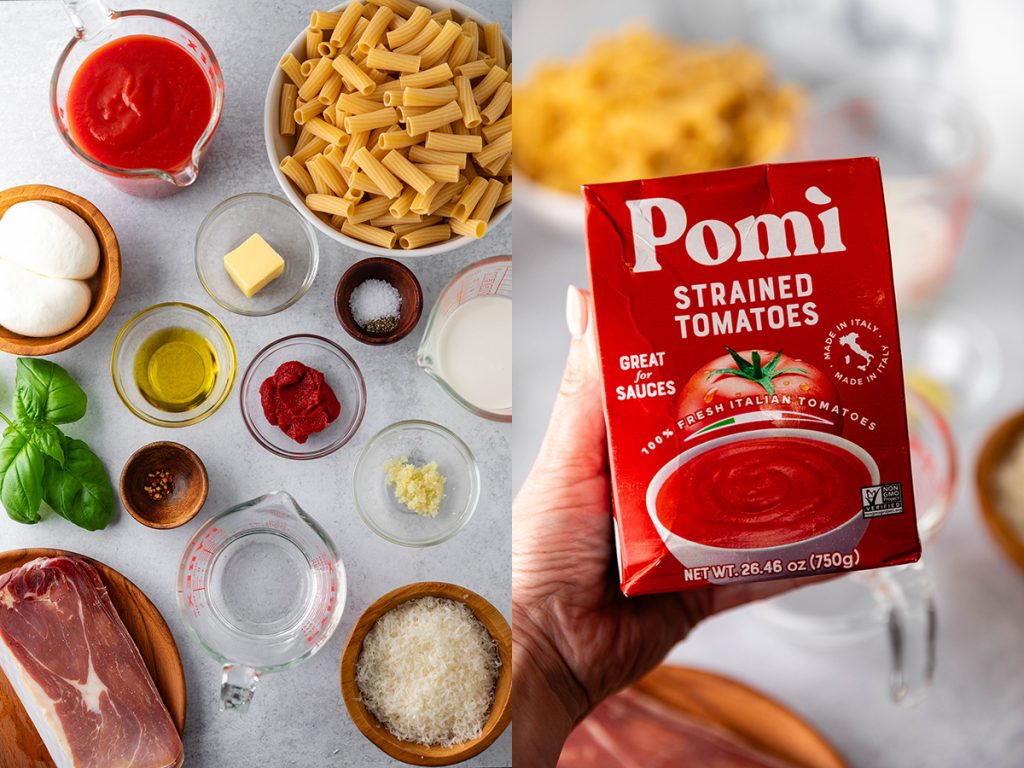 Ingredients for Creamy Vodka Sauce Pasta with Crispy Prosciutto and Burrata