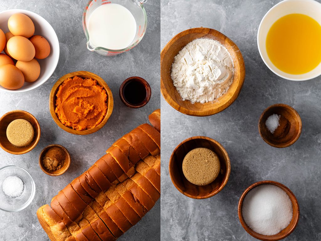 Ingredients for Pumpkin French Toast Casserole with Streusel Topping