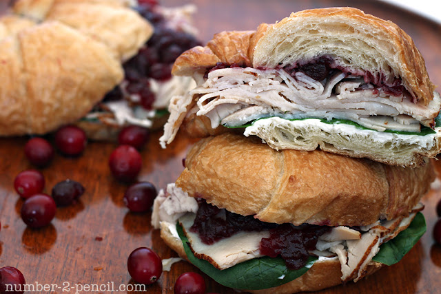 Gourmet Cranberry Turkey Sandwich, with baby spinach and cream cheese. 