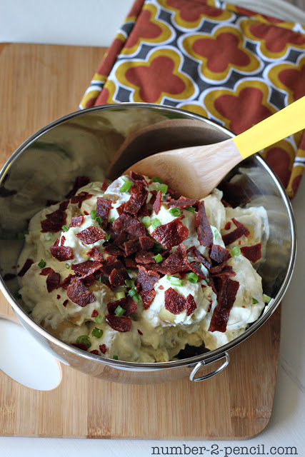Baked Potato Salad Lightened-Up with Greek Yogurt and Turkey Bacon