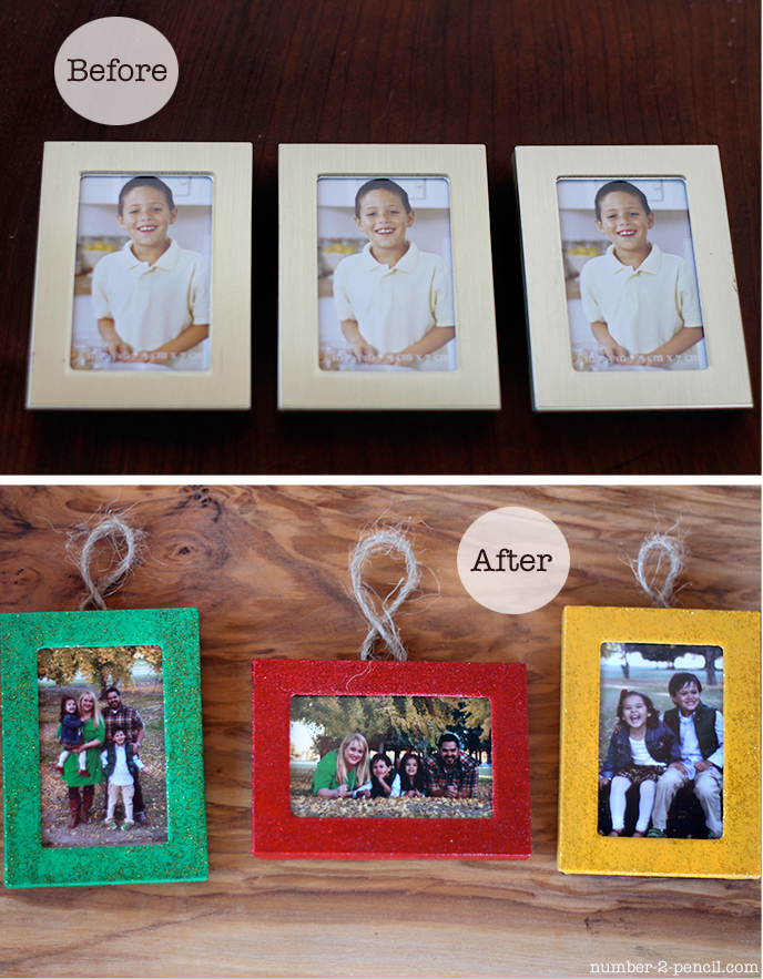 Dollar store picture frames turned Christmas Ornaments