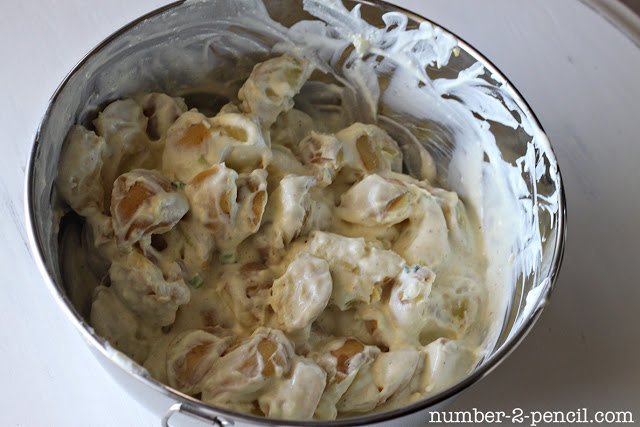 Baked Potato Salad Lightened-Up with Greek Yogurt and Turkey Bacon