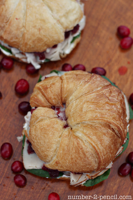 Gourmet Cranberry Turkey Sandwich, with baby spinach and cream cheese. 